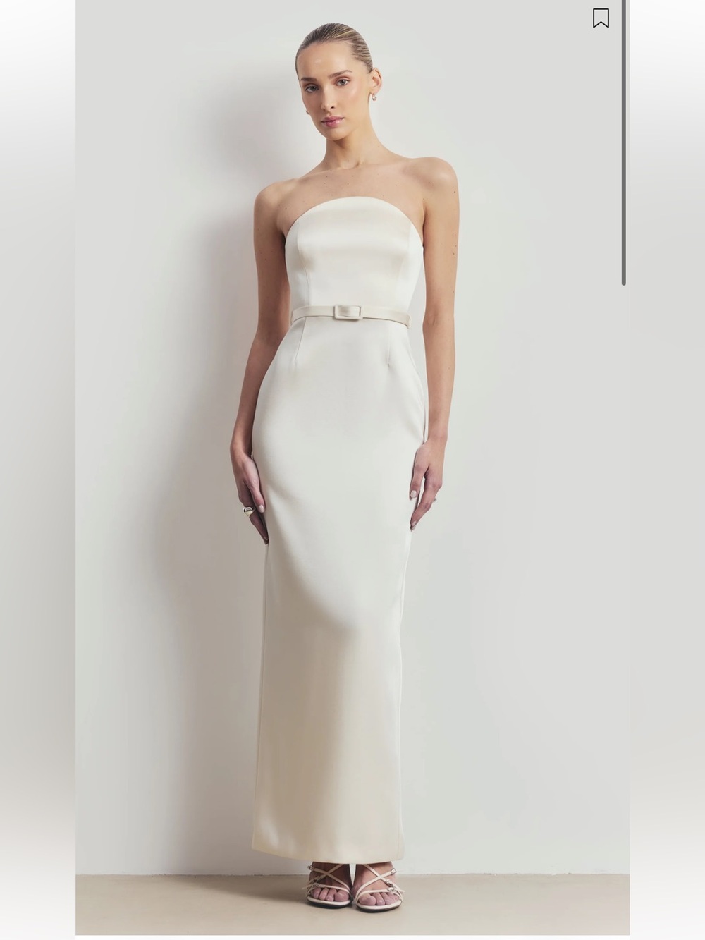 Because of Alice Satin Structured Column Maxi Dress – Ivory – XS